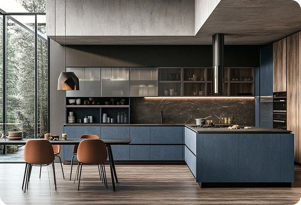 Contemporary Modular Blue L Shaped Regalia