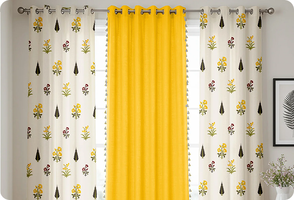Aura Yellow Cotton Curtain Set
