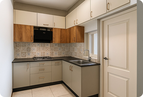 Contemporary Cream and Wood L Shape